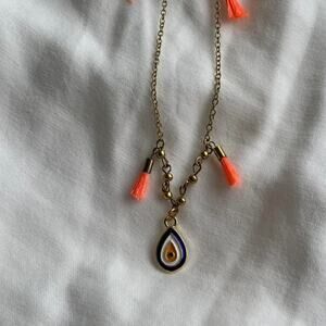 Neon pink tassel necklace with